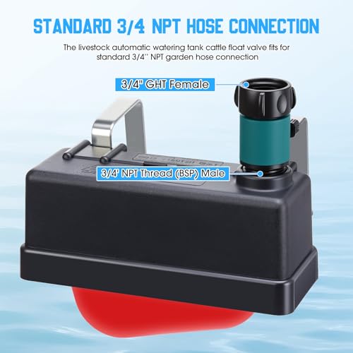 Threlaco 2 Set Water Tank Float Valve with 3/4" Hose Connector Automatic Water Level Control Float Valve for Farm Livestock Horse Pool Aquariums Hydroponics and Livestock Waterer