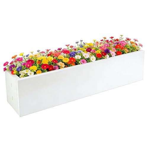 Metal Railing Planter Box, 30 Inch Balcony Planters with Adjustable Brackets, Large Hanging Planters for Outdoor Fence Deck - color: White