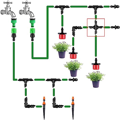 1/4" Drip Irrigation Cross Fittings, 45 Pieces Barbed 4-Way Cross Irrigation Parts for 1/4 Inch Drip Tubing, Drip Line 4-way Tee Connectors T Parts for Sprinkler Garden Lawn - size: 4/7mm Cross-40P