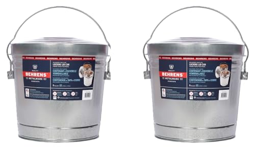 Behrens 6 Gallon Galvanized Steel Storage Can or Waste Bin w/Locking Lid & Handle (2 Cans, No Grip) - size: 2 Buckets, style: No Grip w/ 2 Buckets