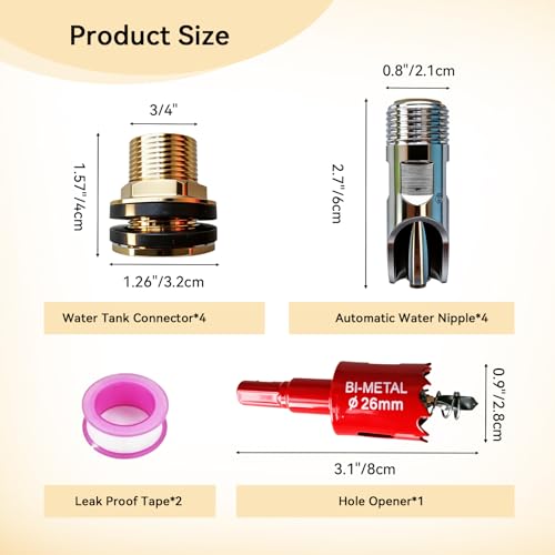 4PCS Pig Water Nipple,Automatic Pig Nipple Drinkers Kit Stainless Steel Pig Nipple Waterer Feeder for Barrel Kit with Brass Water Tank Connectors Hog Water Drinker System for Hog Goat Sows Piglets