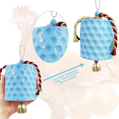 Chicken Coop Accessories, Chicken Beak Grinding Calcium Stone with Bell, Chicken Toys for Coop, Enrichment Toys for Hens, Ducks, Geese, Turkeys, Poultry - color: Blue