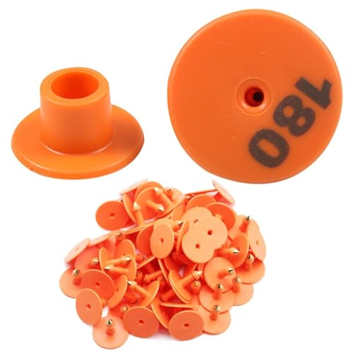 100pcs Small Pre-Numbered Livestock Ear Tags with Numbers 001-1000, Piglet Round Plastic ID Tags for Cows, Sheep, Goats Durable Farm Animal Identification Swine Ear Tag(Orange,501-600) - color: Orange, size: 501-600