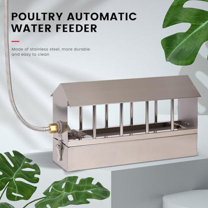 Automatic Chicken Waterer Stainless Steel Chicken Water Feeder Pigeon Water Dispenser with Float Valve Automatic Filling Water Poultry Waterer Fountain for Duck Goose Pigeon Quail