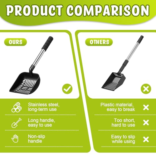 Willinglong 48 Inch Metal Chicken Coop Pooper Scooper (16 to 48 Inch) Long Handle Scooper with Detachable Stainless Steel Long Handle Gloves Accessory for Cleaning Chicken Coop(Black) - color: Black
