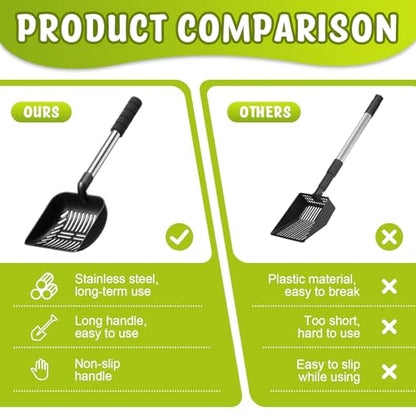 Willinglong 48 Inch Metal Chicken Coop Pooper Scooper (16 to 48 Inch) Long Handle Scooper with Detachable Stainless Steel Long Handle Gloves Accessory for Cleaning Chicken Coop(Black) - color: Black
