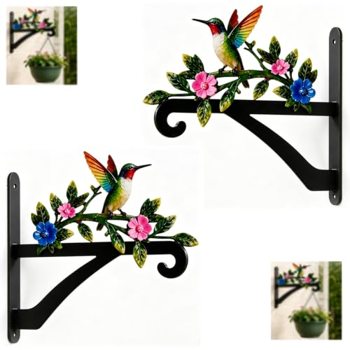 Outdoor Garden Decorative Brackets, Heavy Duty Rust-Resistant Metal Wall Mount Hook, Outdoor Hanging Bracket for Bird Feeders, Lanterns, Planters, Wind Chimes – Garden Porch Decor(2PCS) - size: 2 Pieces