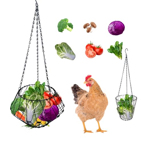 Hanging Chicken Feeder Accessories, Coop Must Haves -Foldable 6.5Inch Large Poultry Vegetable Fruits Chicken Treat Dispenser with 3pcs Hanging Chain,Chicken Toys for coop (Chicken Feeder 1 Pack)