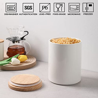 Sweejar Kitchen Canisters Ceramic Food Storage Jar, Stackable Containers with Airtight Seal Wooden Lid for Serving Coffee Bean, Flour, Tea, Cookies and More - 73 Fl Oz(White) - color: White, style: 73 Fl Oz (5.7"x7.6")