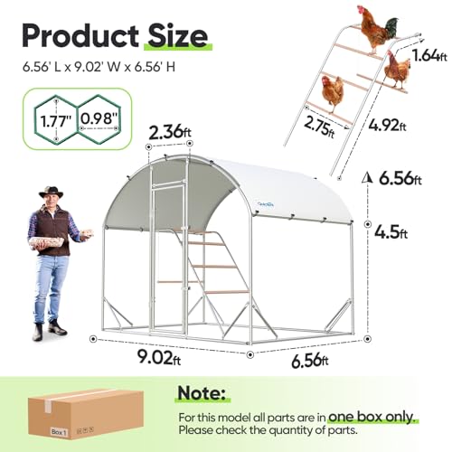 Quictent Essential Series 6.6x9x6.6ft Metal Chicken Coop Run with Climbing Ladder, Walk-in Outdoor Poultry Cage with PVC Coated Chicken Wire, Hen Duck Rabbit Farm House, Waterproof Anti-UV Cover - size: 6.6x9ft