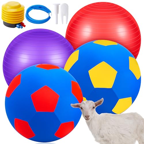 4 Pcs 2 Set Goat Ball Toy with Covers Anti Burst Training Toy with Inflator Pump Goat Balls for Play Yoga Outdoor Entertainment(Red and Purple,22inch) - color: Red and Purple, size: 22inch