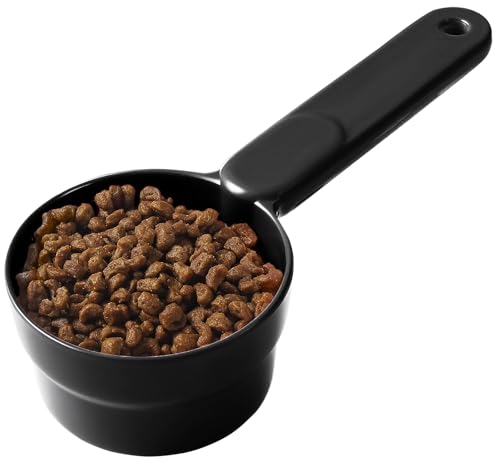 Joyinjojo Dog Cat Food Scoop - Pet Food Scoop Dog Food Measuring Cup 1/2 1/4 Cup, Comfortable Long Handle for Easy to Scoop Food, Black 1/2 Cup - color: Black, size: 1/2 Cup