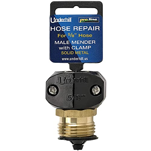 Underhill Garden Hose Repair Kit, Clamp Connectors, Clamps with Coupling, Heavy-Duty Brass Fittings, Menders with Clamp (5/8" Male Mender Clamp) - size: 5/8", style: 5/8" Male Mender Clamp