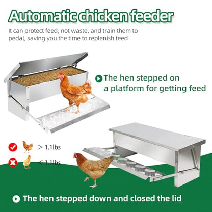 MODUODUO Automatic Chicken Feeder Treadle Poultry Feeders 11lb/5kg Feeding Trough for Chickens, Pheasants, or Roosters