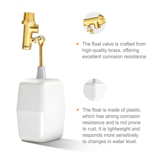 GASHER 3/8" Water Float Valve, 1PCS Water Level Controller for Water Troughs, Fountains, Water fountains, Water Tanks