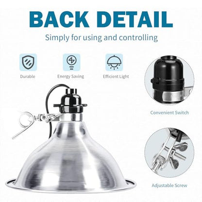 EP Clamp Lamp Light with Detachable 8.5 Inch Aluminum Reflector, 150 Watt E26 Socket (No Bulb Included), 8 Foot 18/2 SPT-2 Cord Cord, 1 Pack - size: 8