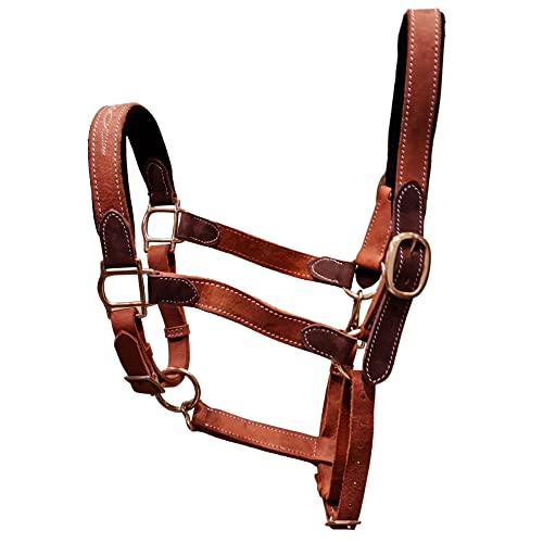 Blazing Paws Vibrania Padded Leather Pony Horse Halter in Two Tone Super Soft Premium Distressed Leather with Solid Brass Hardware (Pony Size, Tan) - color: Tan, size: Pony Size