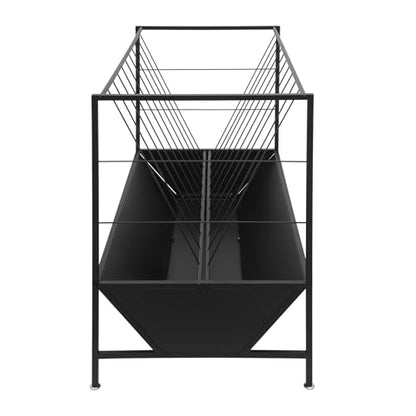 Pasture Hay Feeder - 50 Gallons, 2-in-1 Heavy Duty Hay Grain Livestock Feeder with 30 Gallon Feed Pan, Black Hay Grain Feeding Goats, Calves, Cow, Horse
