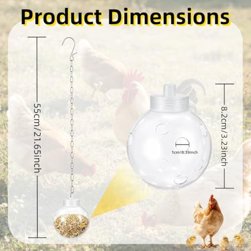 2pcs Chicken Treat Dispenser Toy,Interactive Slow Feeder Hanging Ball with Chain,Chicken Pecking Foraging Enrichment Toy, Coop Accessories for Hens Poultry Duck Birds Parrots (2)