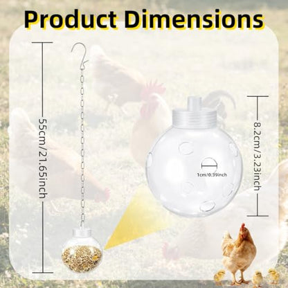 2pcs Chicken Treat Dispenser Toy,Interactive Slow Feeder Hanging Ball with Chain,Chicken Pecking Foraging Enrichment Toy, Coop Accessories for Hens Poultry Duck Birds Parrots (2)