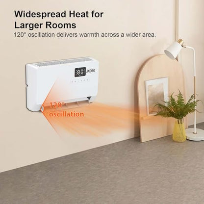 Wall-Mounted Space Heater with ECO Thermostat and Remote Control, LED Display, 60°/90°/120° Oscillation Modes, 24-Hour Timer, Indoor Electric Space Heater - size: 16.5" W