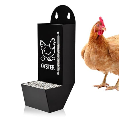 Chicken Grit and Oyster Shell Feeder, Poultry Feeder with Visual Window, No-Mess Weatherproof, Metal Hanging Gravity Chicken Feeder, Chicken Coop Accessories (Grit-Black) - color: Black