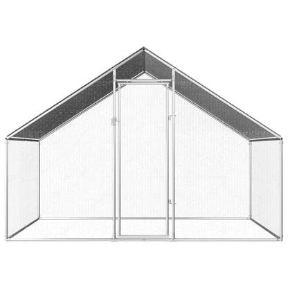 Large Galvanized Steel Chicken Coop with PE Roof and Lockable Wheels, Silver Frame Gray Roof, Dimensions 108.3 x 108.3 x 75.6 Inches, Outdoor Animal Enclosure for Chickens Rabbits Ducks