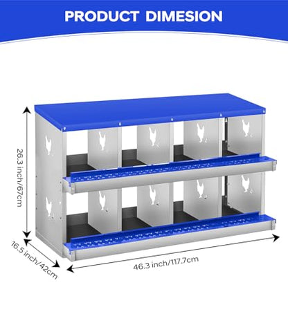 Garvee Chicken Nesting Box, 8 Compartment Metal Nesting Box,Wall Mount Chicken Nesting Boxes for Laying Eggs,Easy Egg Collection,8 Room Nest Boxes for Chickens - size: Blue 8 Compartment