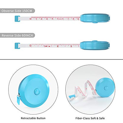 DiCUNO 60-Inch 1.5 Meter Soft and Retractable Tape Body Tailor Sewing Craft Cloth Dieting Measuring Tape (3 Pcs of Sky-Blue) - color: Sky Blue*3pcs
