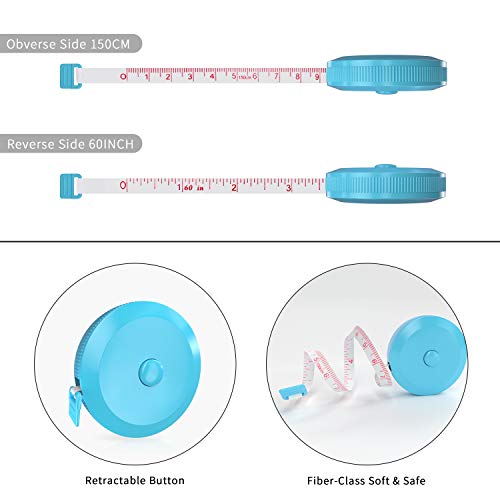 DiCUNO 60-Inch 1.5 Meter Soft and Retractable Tape Body Tailor Sewing Craft Cloth Dieting Measuring Tape (3 Pcs of Sky-Blue) - color: Sky Blue*3pcs