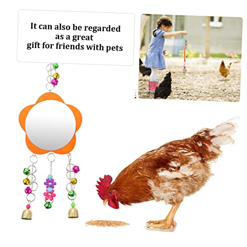 1Pc Chicken Mirror Hanging Bird Mirror with Bell Pet Cage Accessory for Chickens and Birds Fun and Interactive for Coop Garden Farm Use