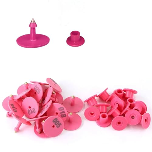 Sheep Ear Tags 1-100 Number Round Pig Ear Label Farm Sheep Rabbit Ear Tag Animal Identification Card 6-Colour Anti-Fall Off Earring for Poultry for Animals(Pink) - color: Pink