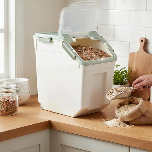 RUIAN 2Pcs Large Flour Storage Container Bin 50Lb Airtight Rice Storage Containers with Wheels Seal Locking Lid, BPA Free with Measuring Cup&Scoop for Flour, Rice, Grain 100LBS Total (Green) - color: Green2Pack 50Lb