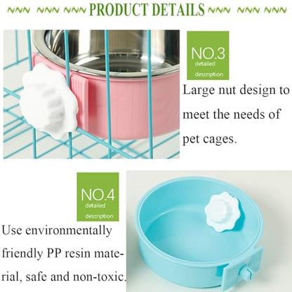 kathson Crate Dog Bowl, Removable Stainless Steel Hanging Pet Cage Bowl Food & Water Feeder Coop Cup for Cat, Puppy, Birds, Rats, Guinea Pigs (3 PCS, Size: L, Blue, Green, Pink) - color: Size: L (Blue, Green, Pink), size: 3 PCS