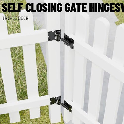 TRIPLE DEER Heavy Duty Self-Closing Gate Hinge and Self-Locking Latch Hardware Kit, Stainless Steel Automatic Gate Hardware Kit for Wooden/Vinyl/PVC Fence Gate with Screws and Adjuster Tool, 1 Pack