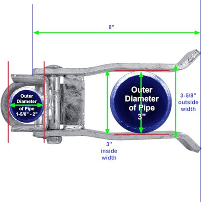 Commercial Single GATE Strong Arm Latch for 3" Fence Post - and 1-5/8" Thru 2" Chain Link or Round Pipe Gate Frames (Each) - size: 3" Single Gate