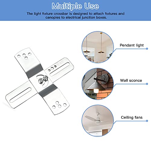 Helunsi 2 Sets Light Fixture Mounting Bracket, 4 inch Universal Crossbar for Lighting, Ceiling Fan Mounting Plate, Steel Crossbar Rotatable, Mounting Cross Brackets with Complete Accessories - 4"