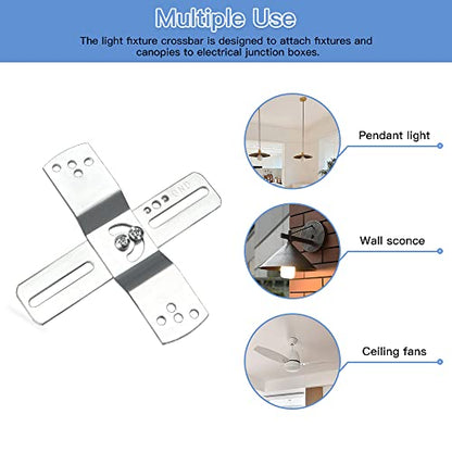 Helunsi 2 Sets Light Fixture Mounting Bracket, 4 inch Universal Crossbar for Lighting, Ceiling Fan Mounting Plate, Steel Crossbar Rotatable, Mounting Cross Brackets with Complete Accessories - 4"