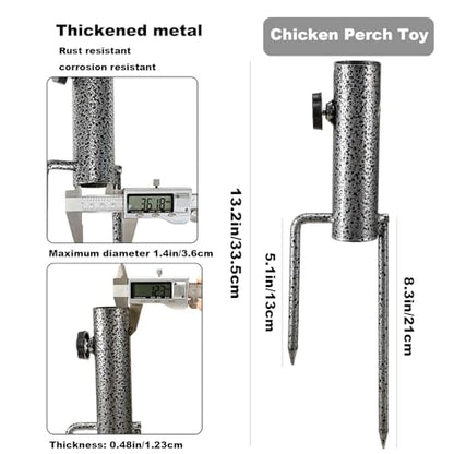 Chicken Perch Toys for Coop, Chick Perch Stand Wooden with Metal Ground Plug, Reusable Chicken Roosting Bar Ladder Backyard Playground Toys Suitable for Poultry Rooster Chicks Bird Parrot - size: 16.5*16.5 inchs