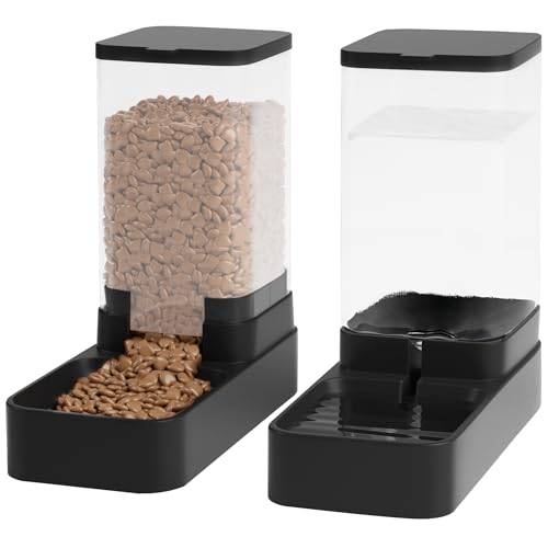 Automatic Cat Feeder and Water Dispenser in Set with Pet Food Bowl,Gravity Dog Waterer and Food Feeder for Small Medium Dog Cat Puppy Kitten Large Capacity(3.8L,Black) - size: 3.8L