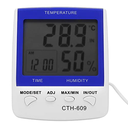 609 Digital Thermometer Hygrometer for Home Greenhouse - LCD Temperature Humidity Meter with Clock and Alarm