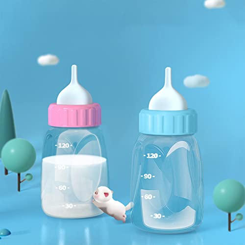 4 Pieces Pet Feeding Bottles Kit Newborn Small Animal Milk Bottle for Kitten Puppy Nursing Nipple Brush 4oz - color: Yellow