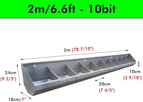 REMYS Portable Livestock Feeding & Watering Supplies, Stainless Steel Pig Food Trough for 5 6 8 10 Bit Piglet, Patio Sheds Pen Farms Pasture Pigs Feeder Hold Hay Feeds(2m/6.6ft 10bit) - size: 2m/6.6ft 10bit