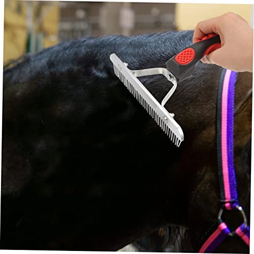 Luxshiny Durable Horse Hair Comb with Ergonomic Rubber Handle Metal Grooming Rake for Removing Soil and Shed Hair Non Slip Cleaning Brush for Easy Horse Coat Maintenance and Comfortable