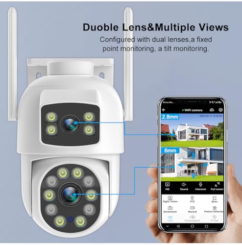 EVERSECU Dual Lens Linkage 6MP WiFi PTZ Security Camera Outdoor, 360° View, Auto Tracking, Motion Detection, Color Night Vision, 2-Way Audio, Compatible with Alexa - size: Single