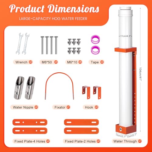 Hanging Vertical Pipe Waterer with Steel Nipples Adjustable Height | Easy Mounting Automatic Pig Waterer for Pigs & Other Livestock, Durable PVC Material, 9l Large Capacity