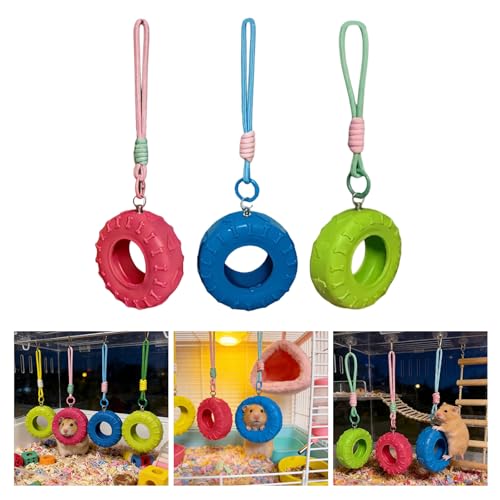 Silicones Tire Swing Toy with Adjustable Chain Fun Silicones Tire Hammock Toy for Small Pet Cage Entertainment - color: Blue