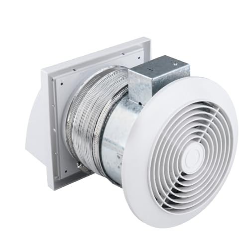 Quini 512M 6-inch Through Wall Exhaust Fan, 80 CFM 4.0 Sones, Bathroom Wall Exhaust Fan, Kitchen Ventilation Fan, 6-inch Diameter Vent, Retractable Duct, One-Year Warranty