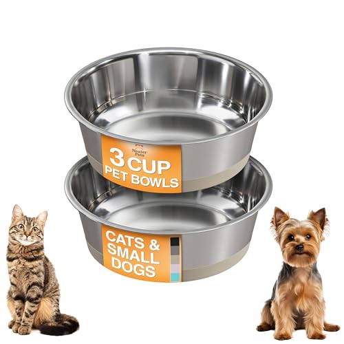 Neater Pet Brands Stainless Steel Dog Bowls with Non-Slip Rubber Bottom – 3 Cup (24 oz), Tan - Set of 2 Heavy Duty Metal Dog Bowls, Dishwasher Safe, Food or Water Bowl, Ideal for Small to Medium Dogs - color: Tan, size: 3 Cup (Set of 2)