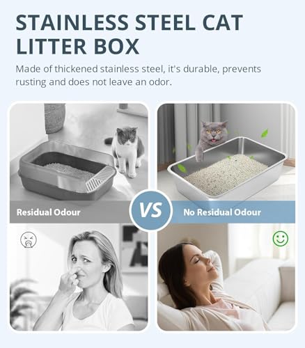 WENBOKMIN Stainless Steel Cat Litter Box, 6in Cat Litter Pan for Cats and Rabbits, Metal Litter Box High Sides Nonstick Odor Control Anti-Corrosion - size: 20" L x 14" W x 6" H